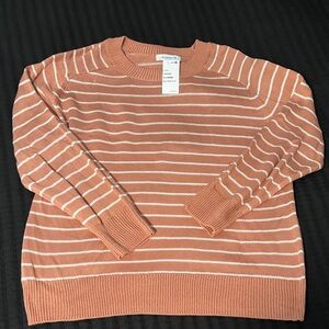 Liz Claiborne Tan and White Striped Sweater